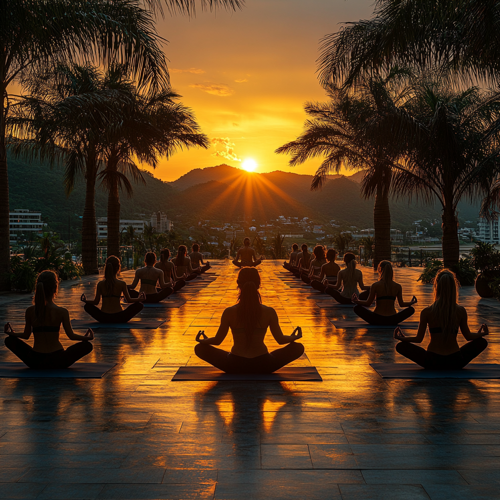 Мирна йога практика на заході сонця